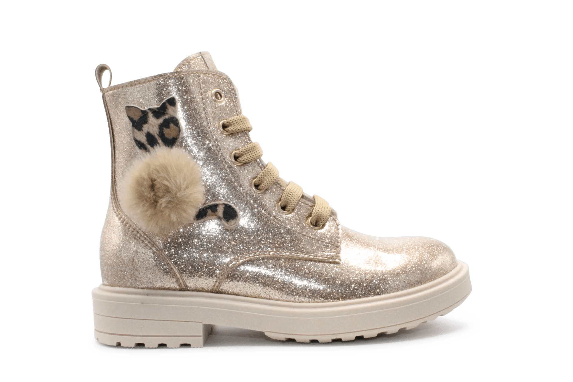 Beberlis Veterboots Poesje 24753 Goud Beige – Glitter Comfort
