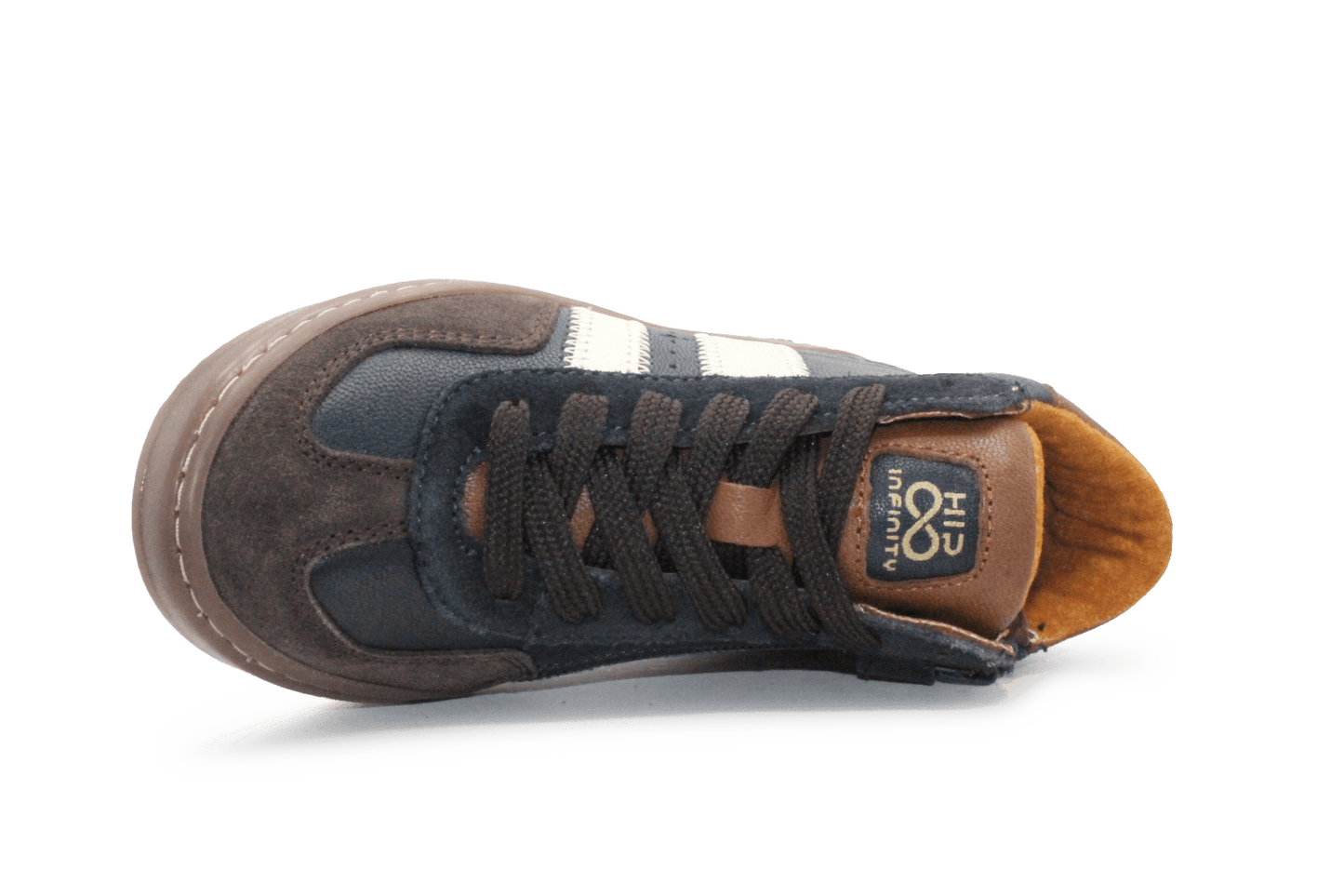 Hip H1404 Jongens Veterschoenen Donkerblauw/Bruin Leer met Rits - hatshoe