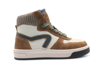 Hip Hoge Sneaker H1301 Naturel Leer & Suède – Veter en Rits