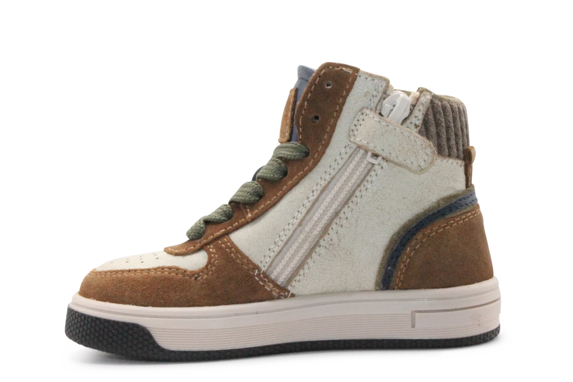 Hip Hoge Sneaker H1301 Naturel Leer & Suède – Veter en Rits