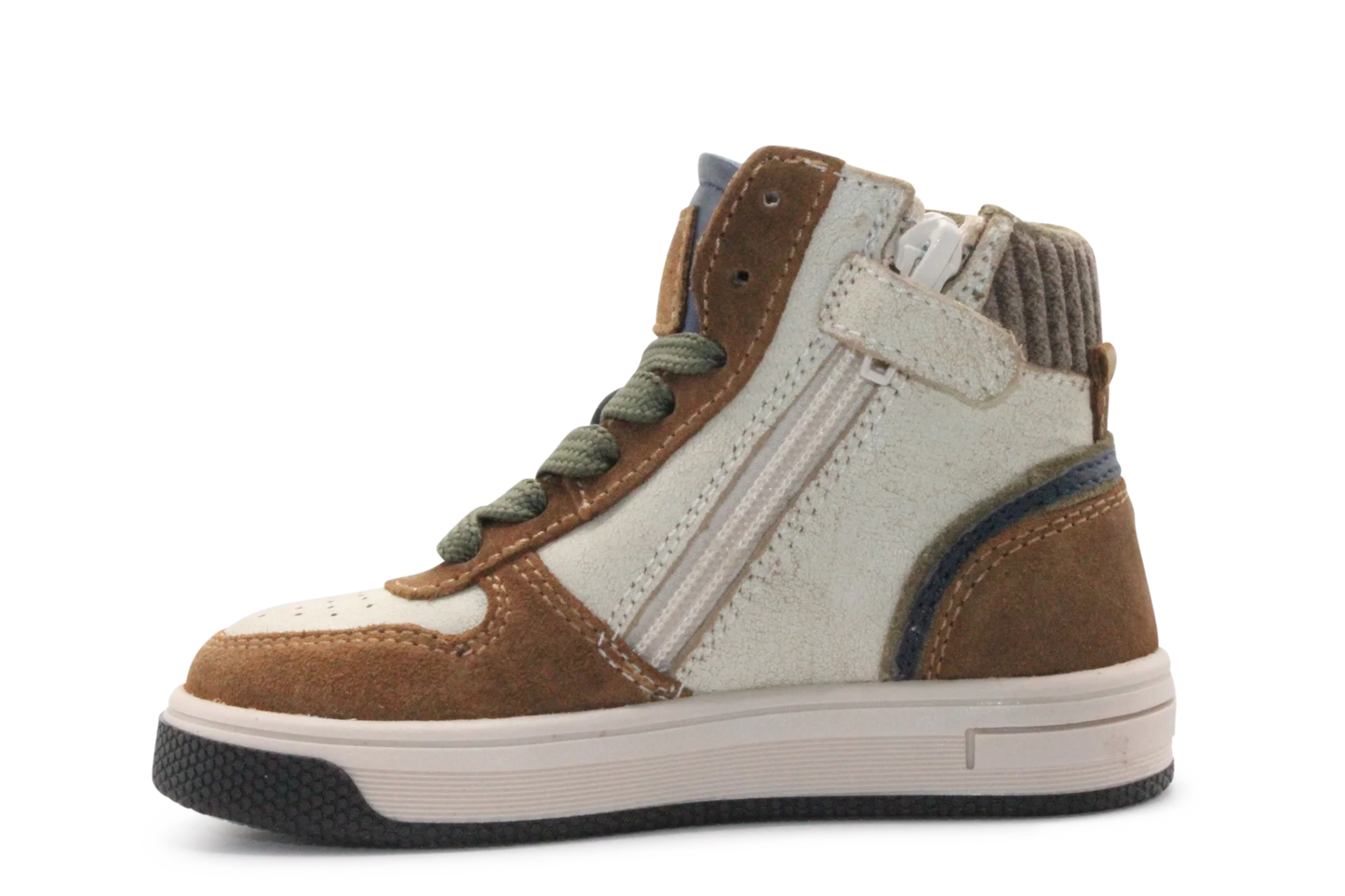 Hip Hoge Sneaker H1301 Naturel Leer & Suède – Veter en Rits