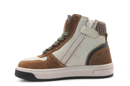 Hip Hoge Sneaker H1301 Naturel Leer & Suède – Veter en Rits