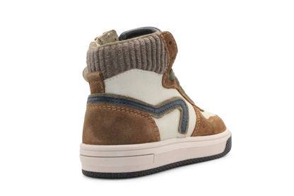 Hip Hoge Sneaker H1301 Naturel Leer & Suède – Veter en Rits