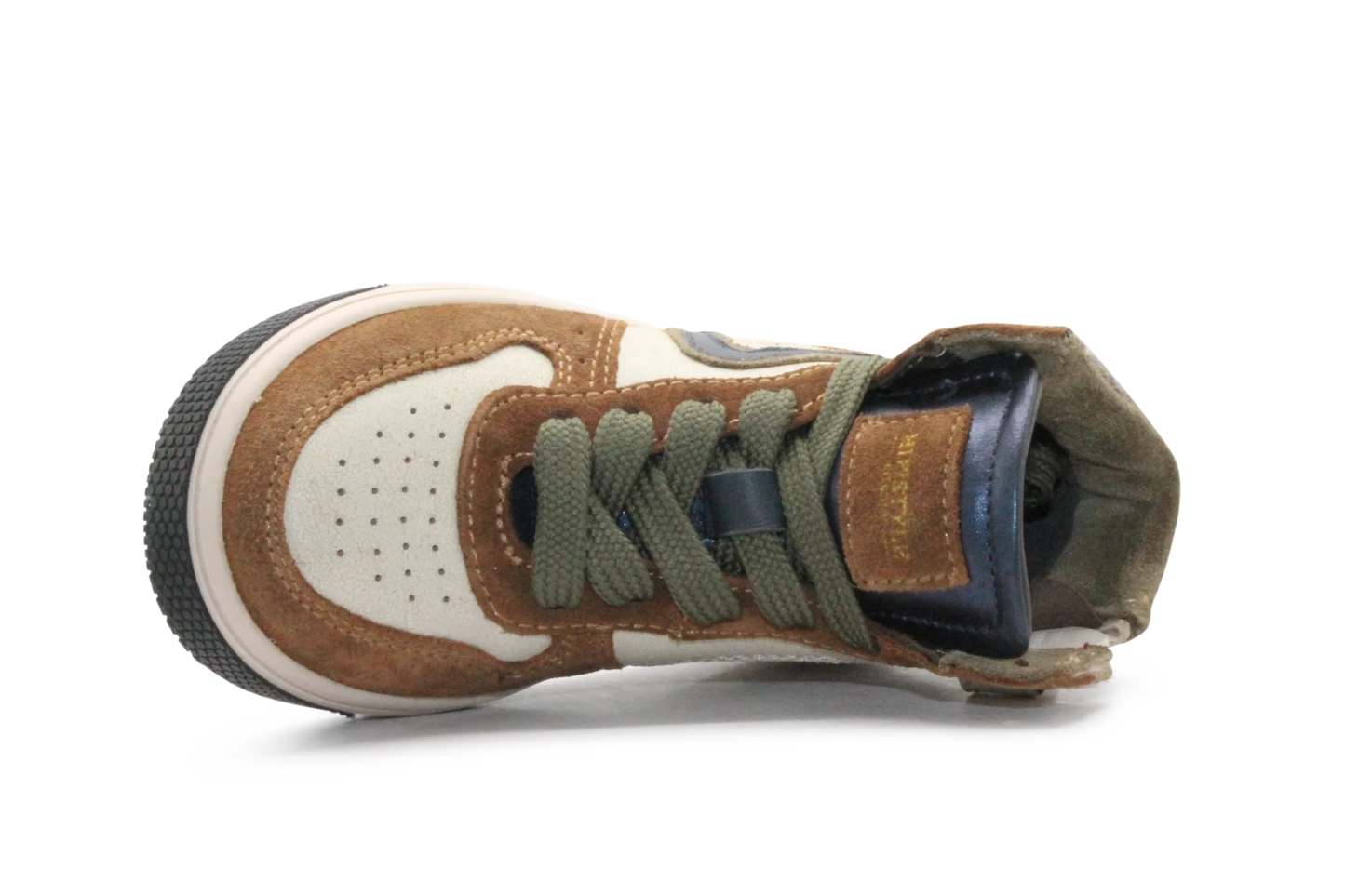 Hip Hoge Sneaker H1301 Naturel Leer & Suède – Veter en Rits