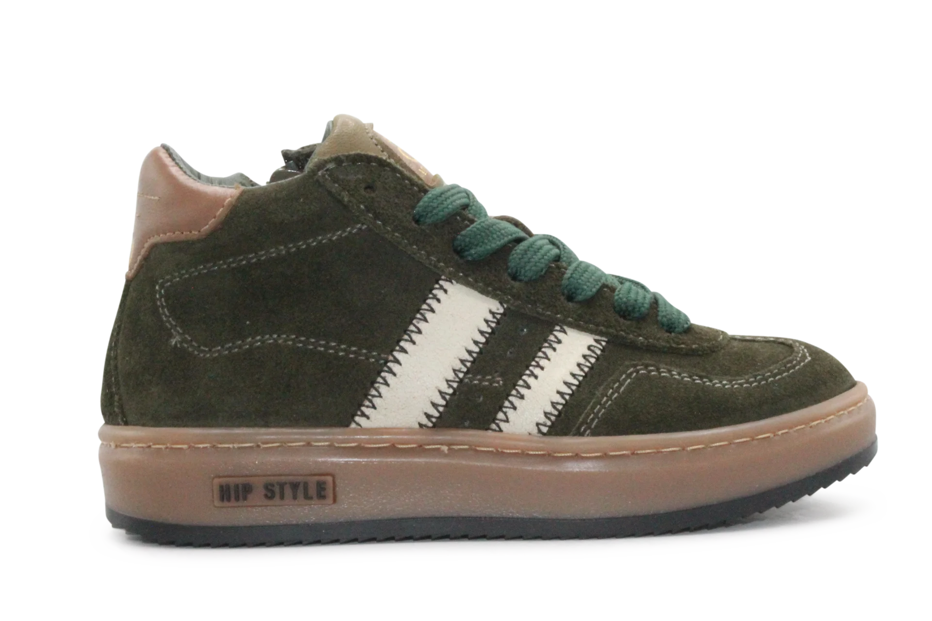 Hip Hoge Sneaker H1102 Groen Leer & Suède – Veter en Rits
