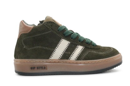 Hip Hoge Sneaker H1102 Groen Leer & Suède – Veter en Rits