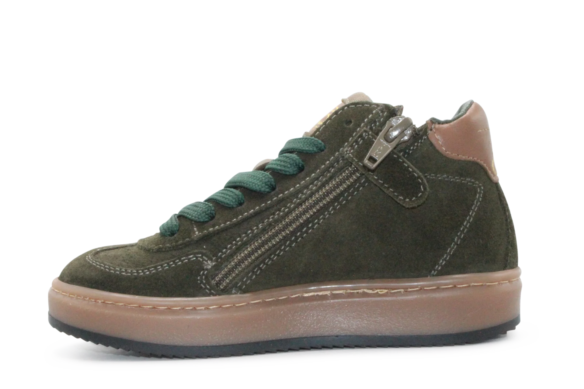 Hip Hoge Sneaker H1102 Groen Leer & Suède – Veter en Rits