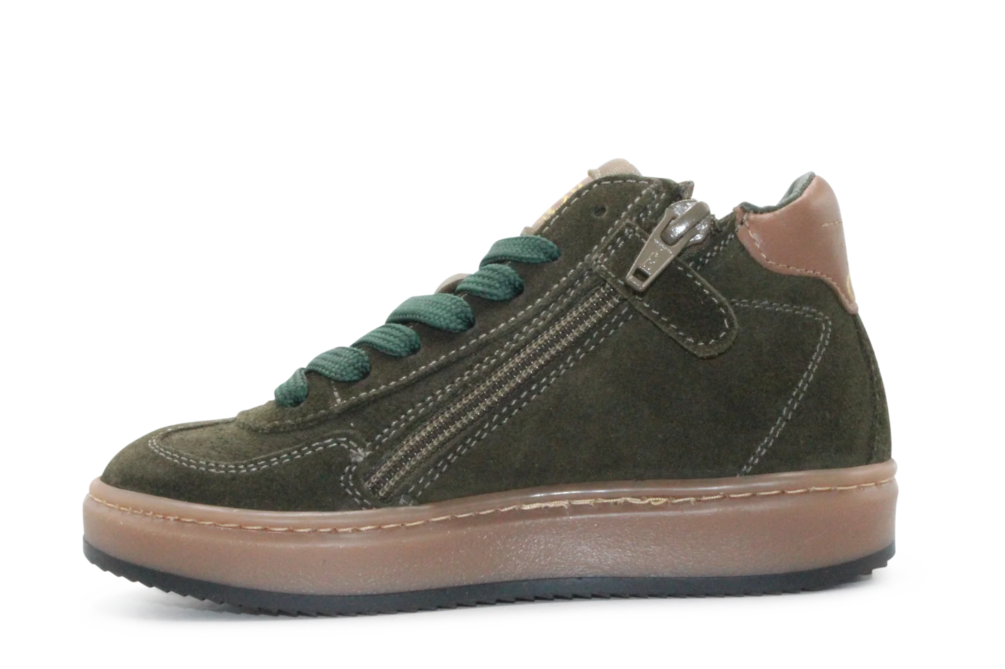 Hip Hoge Sneaker H1102 Groen Leer & Suède – Veter en Rits