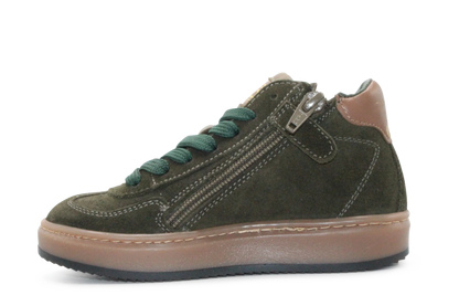 Hip Hoge Sneaker H1102 Groen Leer & Suède – Veter en Rits
