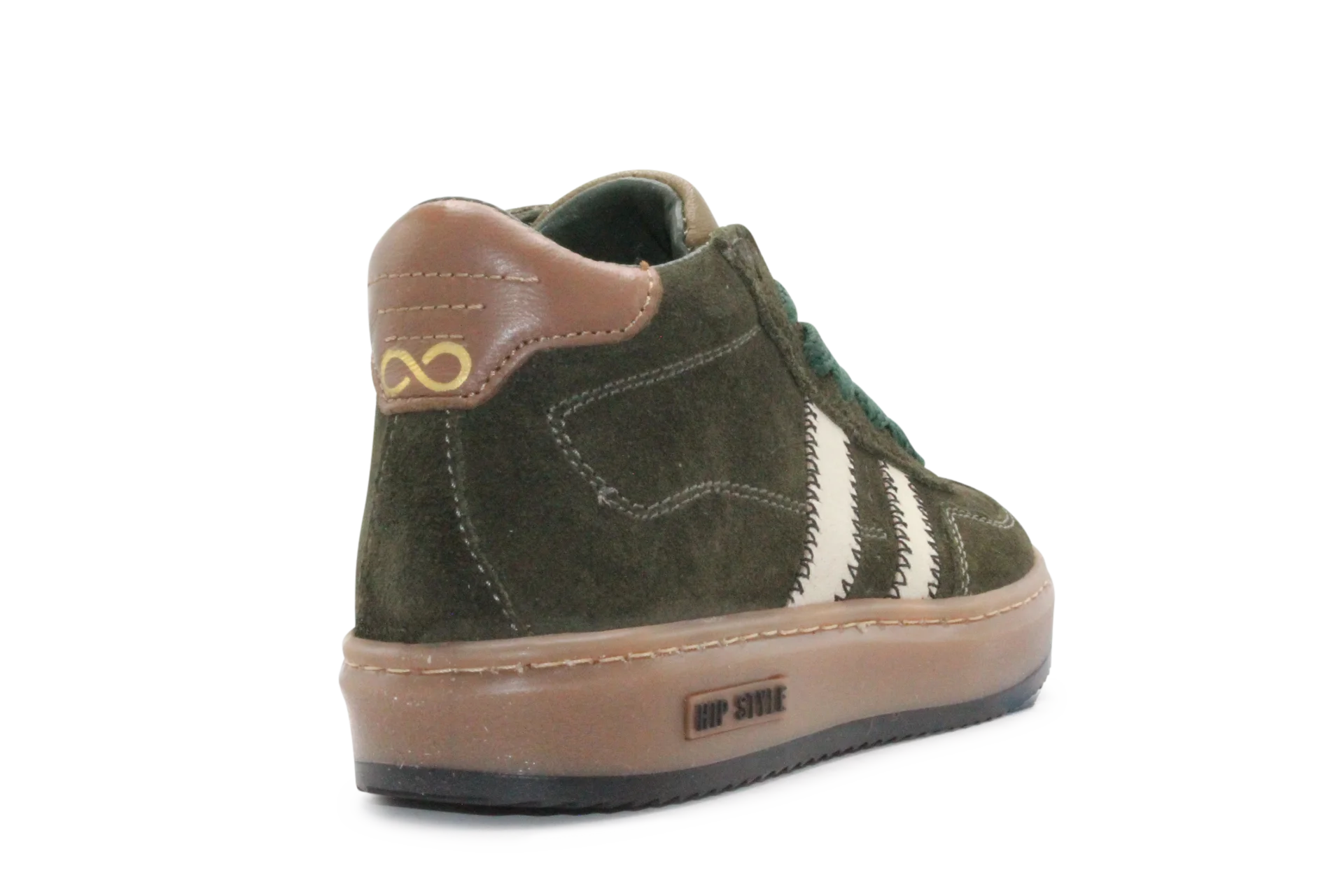 Hip Hoge Sneaker H1102 Groen Leer & Suède – Veter en Rits