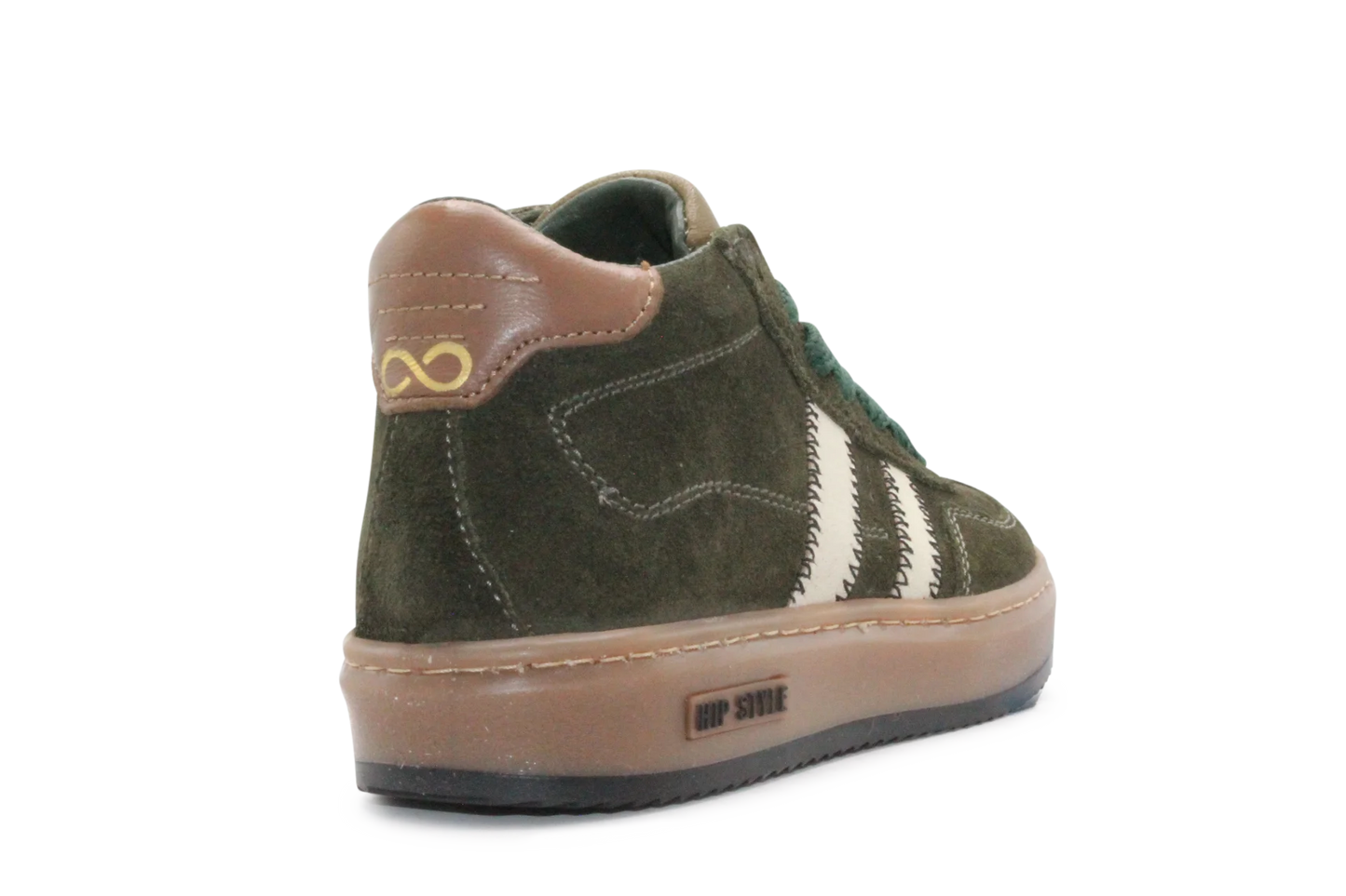 Hip Hoge Sneaker H1102 Groen Leer & Suède – Veter en Rits