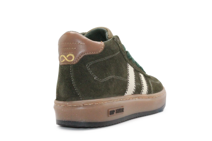 Hip Hoge Sneaker H1102 Groen Leer & Suède – Veter en Rits
