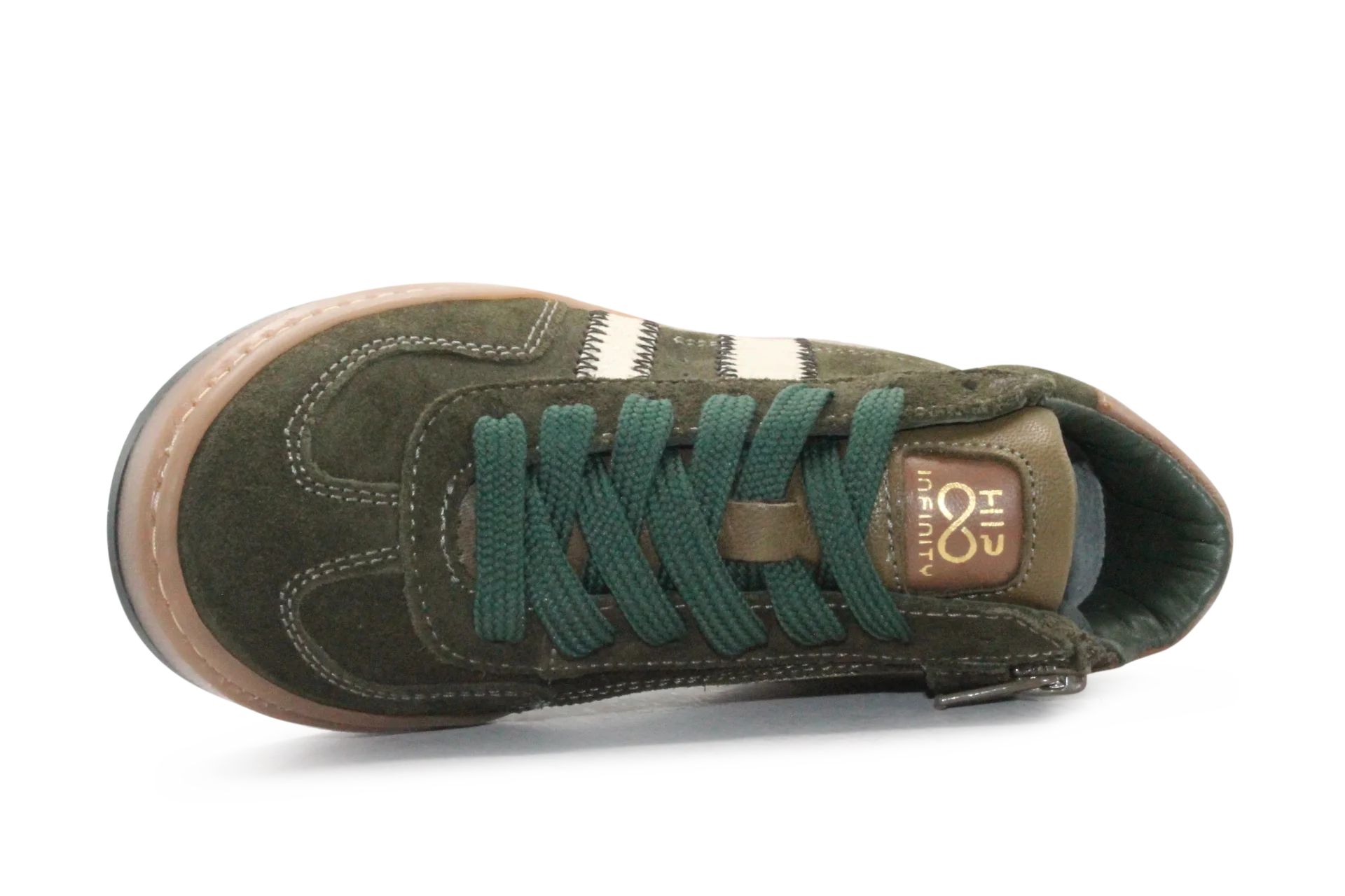 Hip Hoge Sneaker H1102 Groen Leer & Suède – Veter en Rits