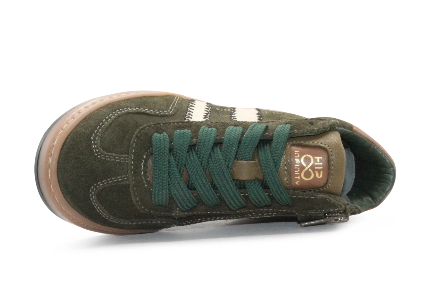 Hip Hoge Sneaker H1102 Groen Leer & Suède – Veter en Rits