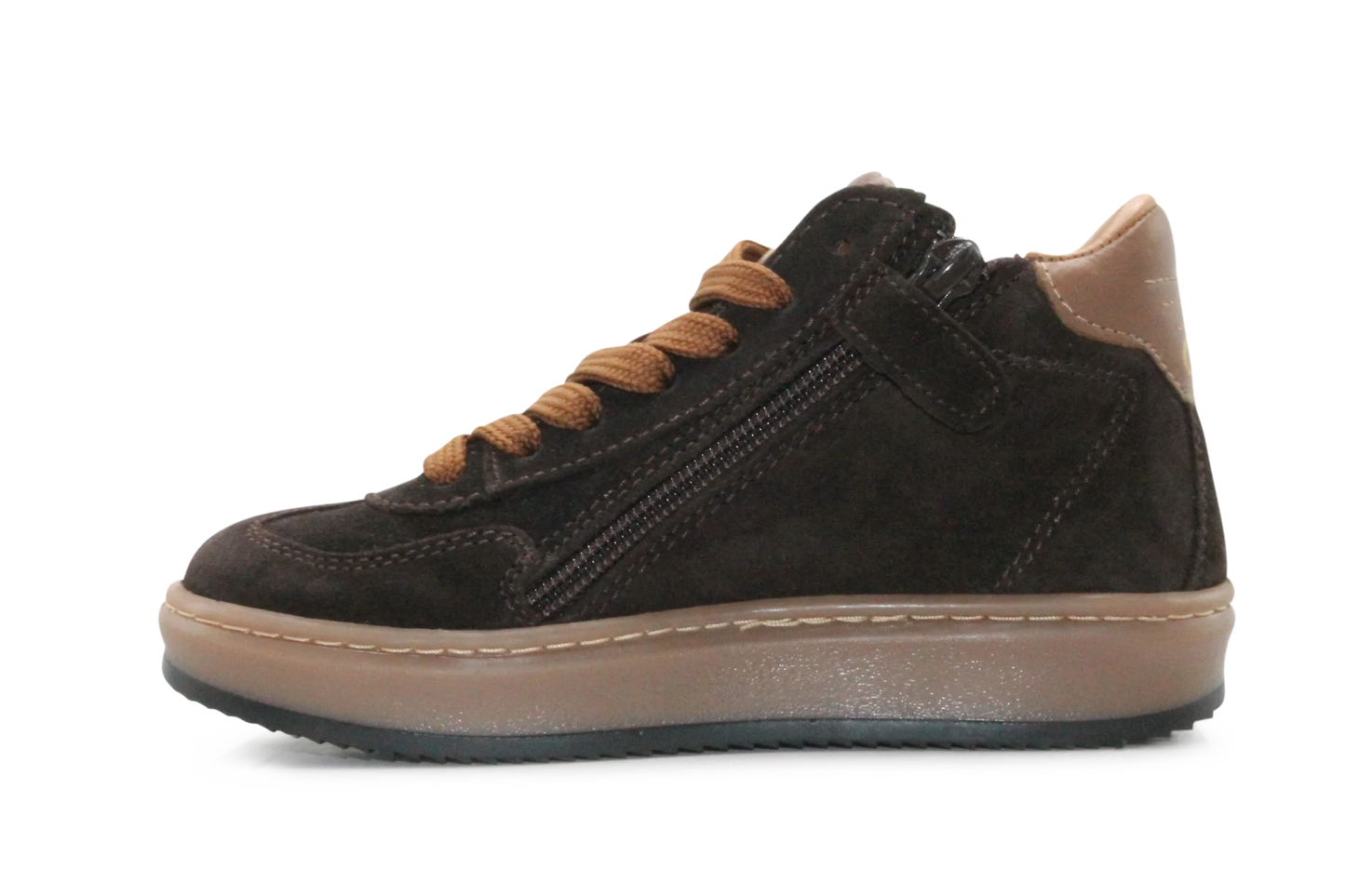 Hip Hoge Sneaker H1102 Bruin Leer & Suède – Veter en Rits
