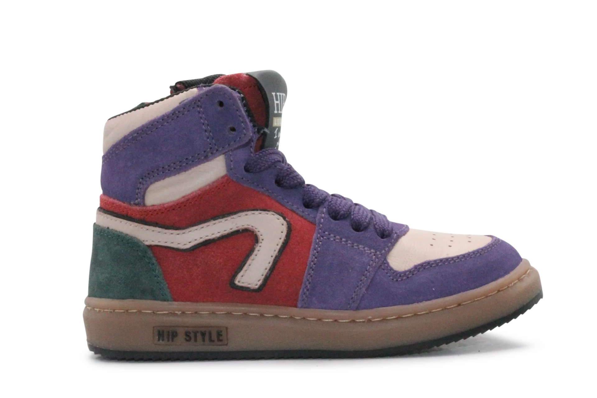 Hip Hoge Sneaker H1301 Paars Leer & Suède – Veter en Rits