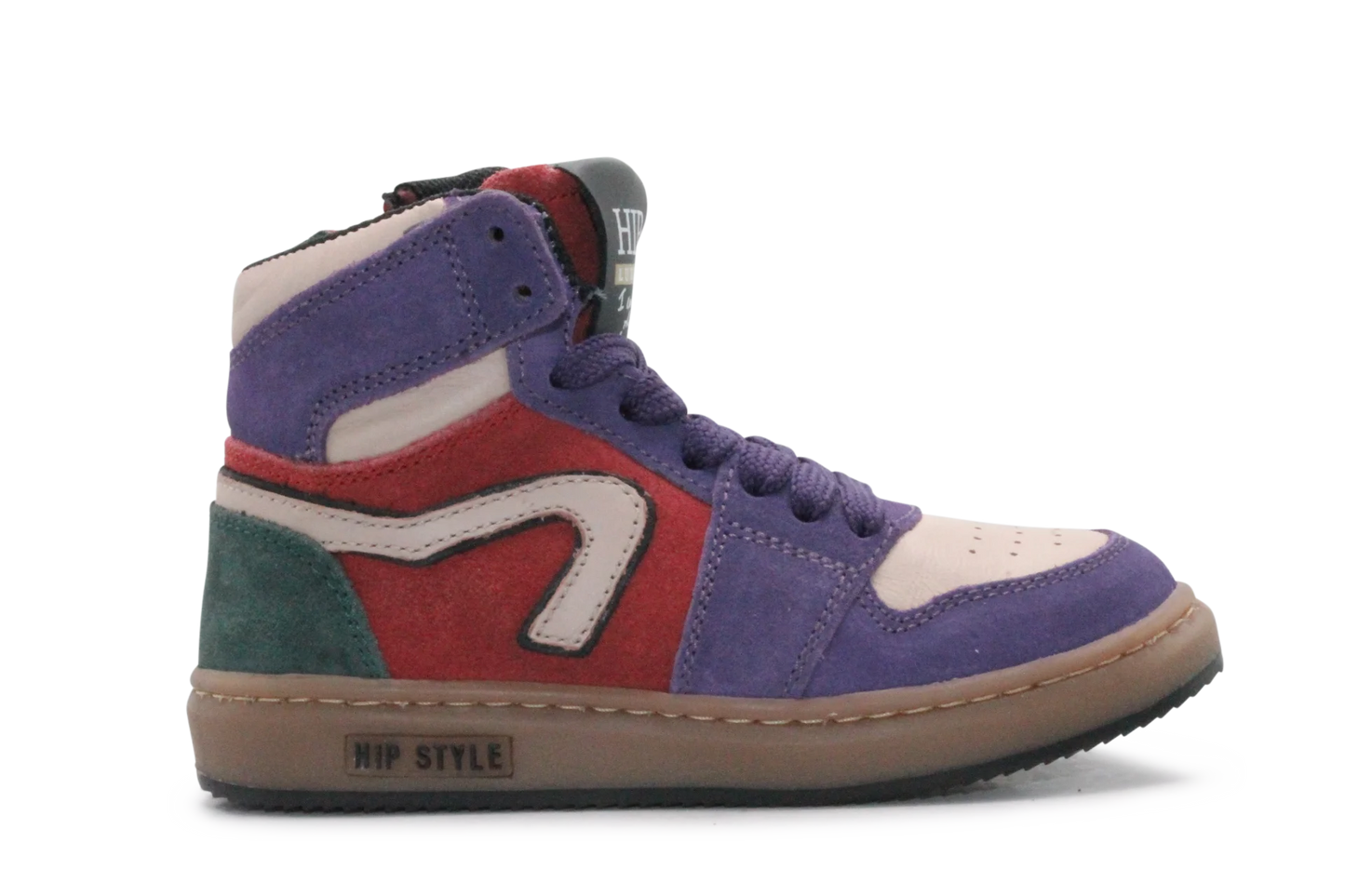 Hip Hoge Sneaker H1301 Paars Leer & Suède – Veter en Rits