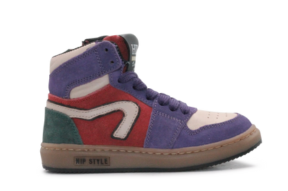 Hip Hoge Sneaker H1301 Paars Leer & Suède – Veter en Rits