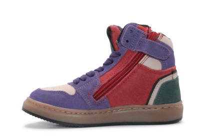 Hip Hoge Sneaker H1301 Paars Leer & Suède – Veter en Rits