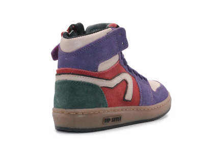 Hip Hoge Sneaker H1301 Paars Leer & Suède – Veter en Rits