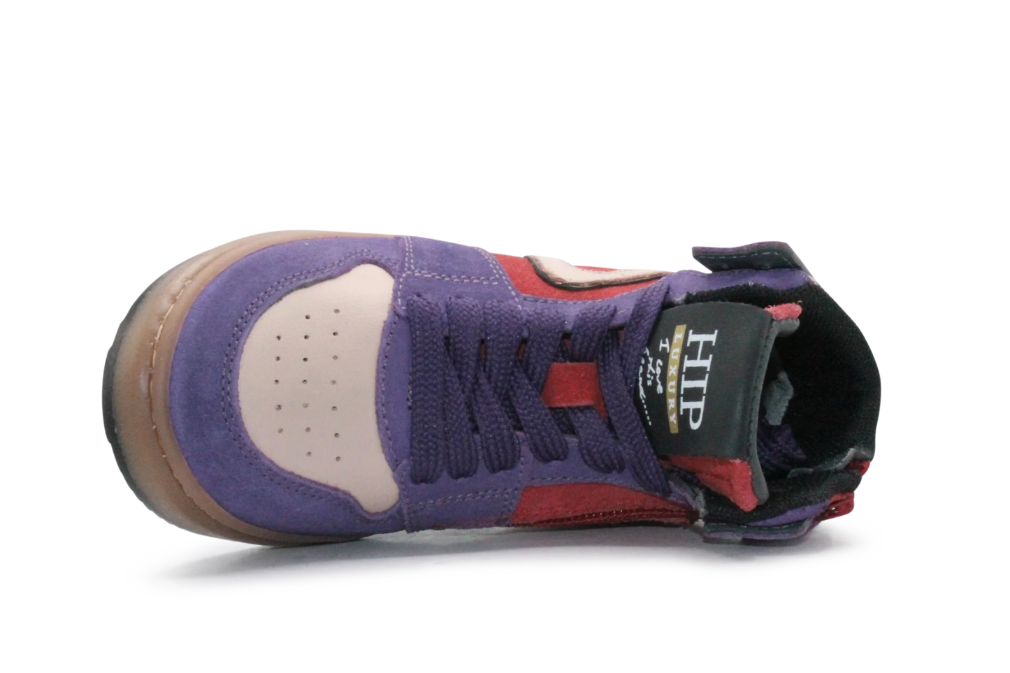 Hip Hoge Sneaker H1301 Paars Leer & Suède – Veter en Rits
