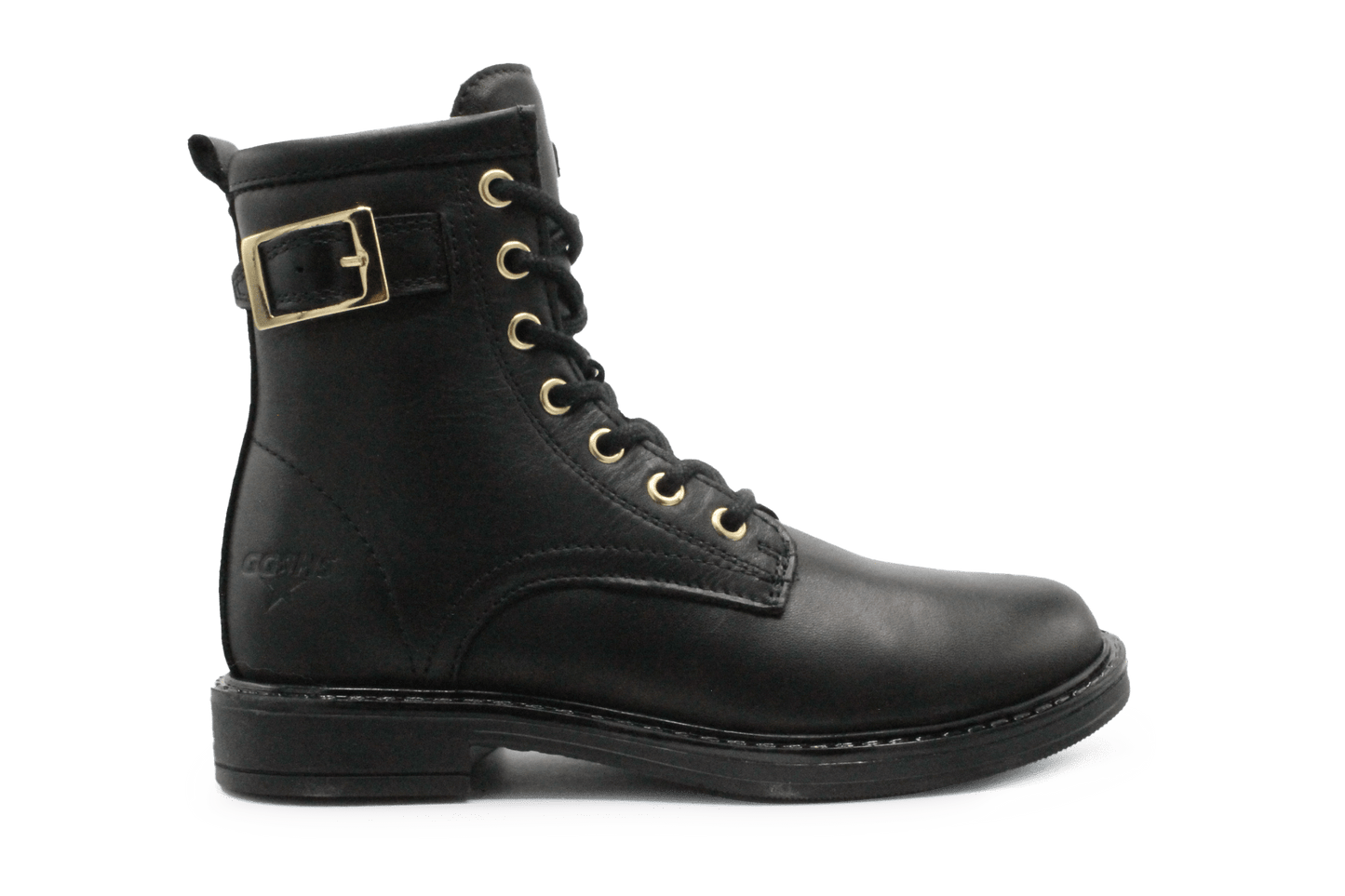 Giga G4475 Meisjes Boots Zwart Leer met Gouden Gesp – Smalle Pasvorm - hatshoe