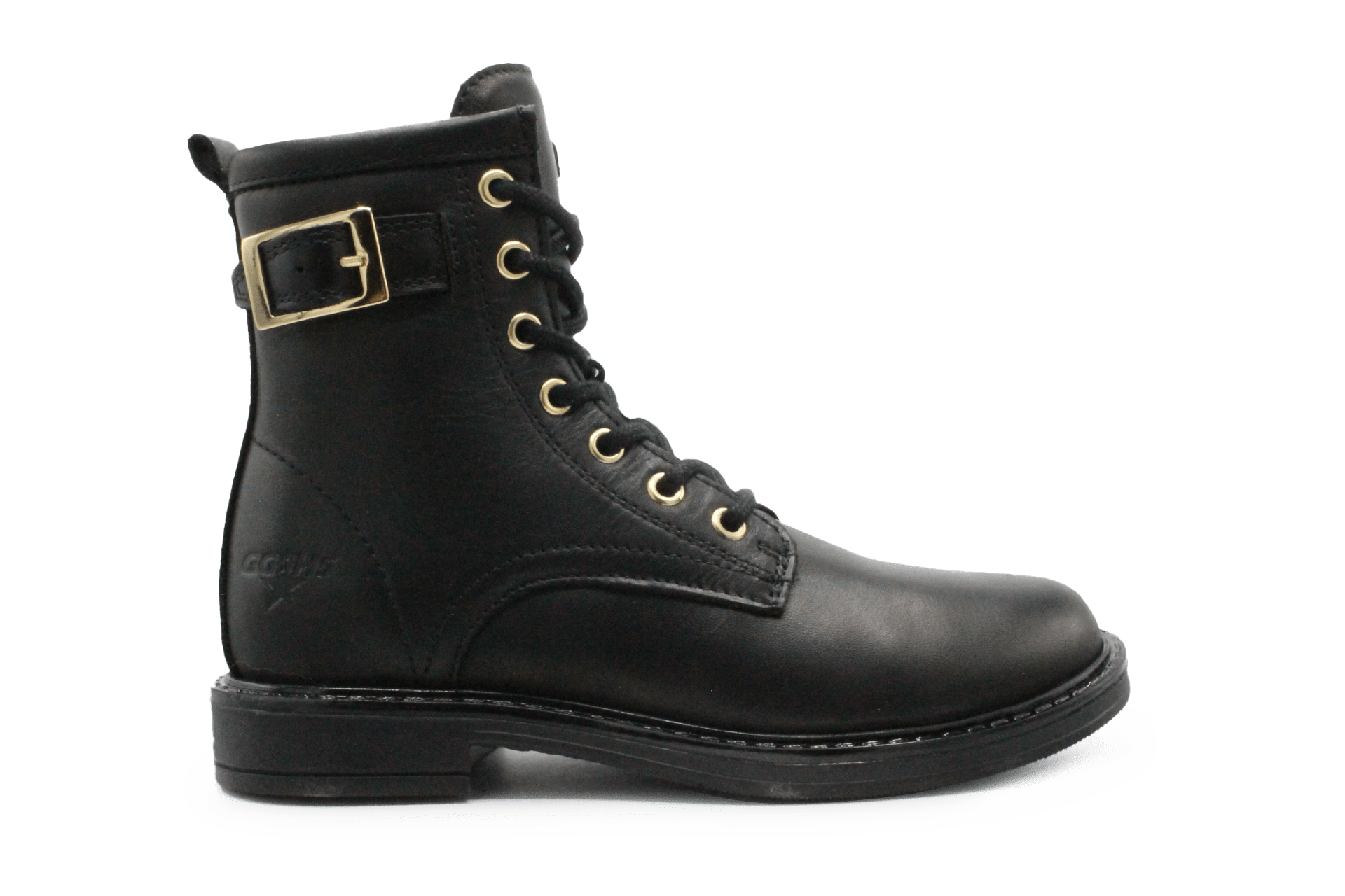 Giga G4475 Meisjes Boots Zwart Leer met Gouden Gesp – Smalle Pasvorm - hatshoe