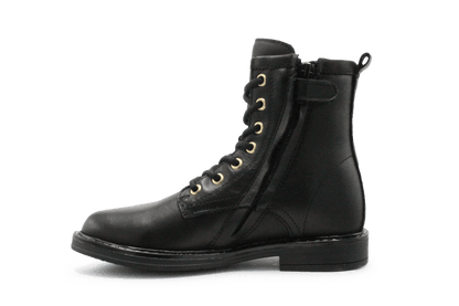 Giga G4475 Meisjes Boots Zwart Leer met Gouden Gesp – Smalle Pasvorm - hatshoe