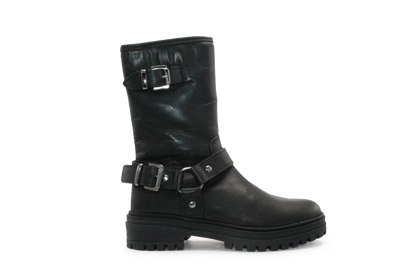 Giga G4481 Meisjes Bikerboots Zwart Leer - Smalle pasvorm - hatshoe