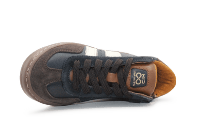 Hip H1404 Jongens Veterschoenen Donkerblauw/Bruin Leer met Rits - hatshoe