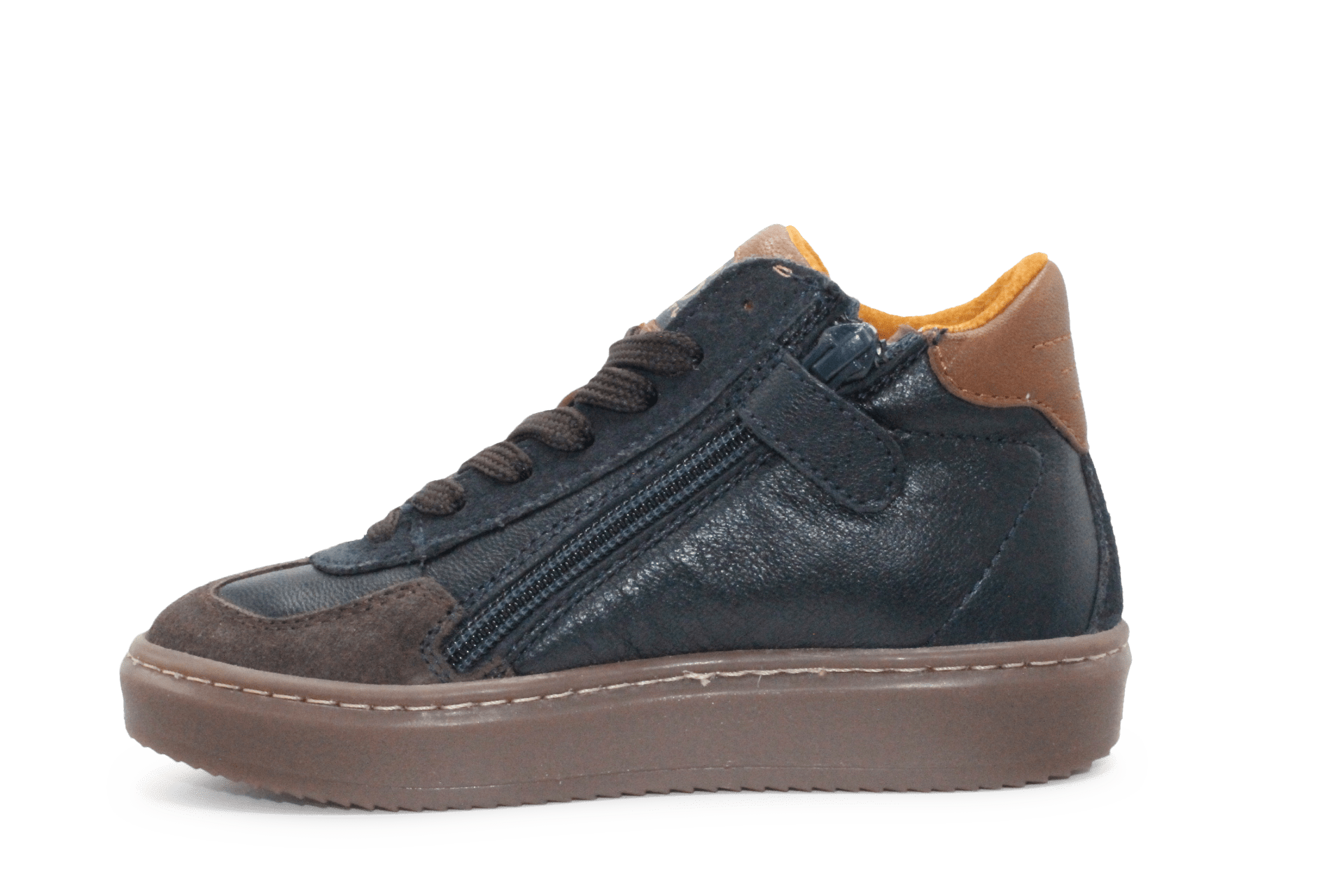 Hip H1404 Jongens Veterschoenen Donkerblauw/Bruin Leer met Rits - hatshoe