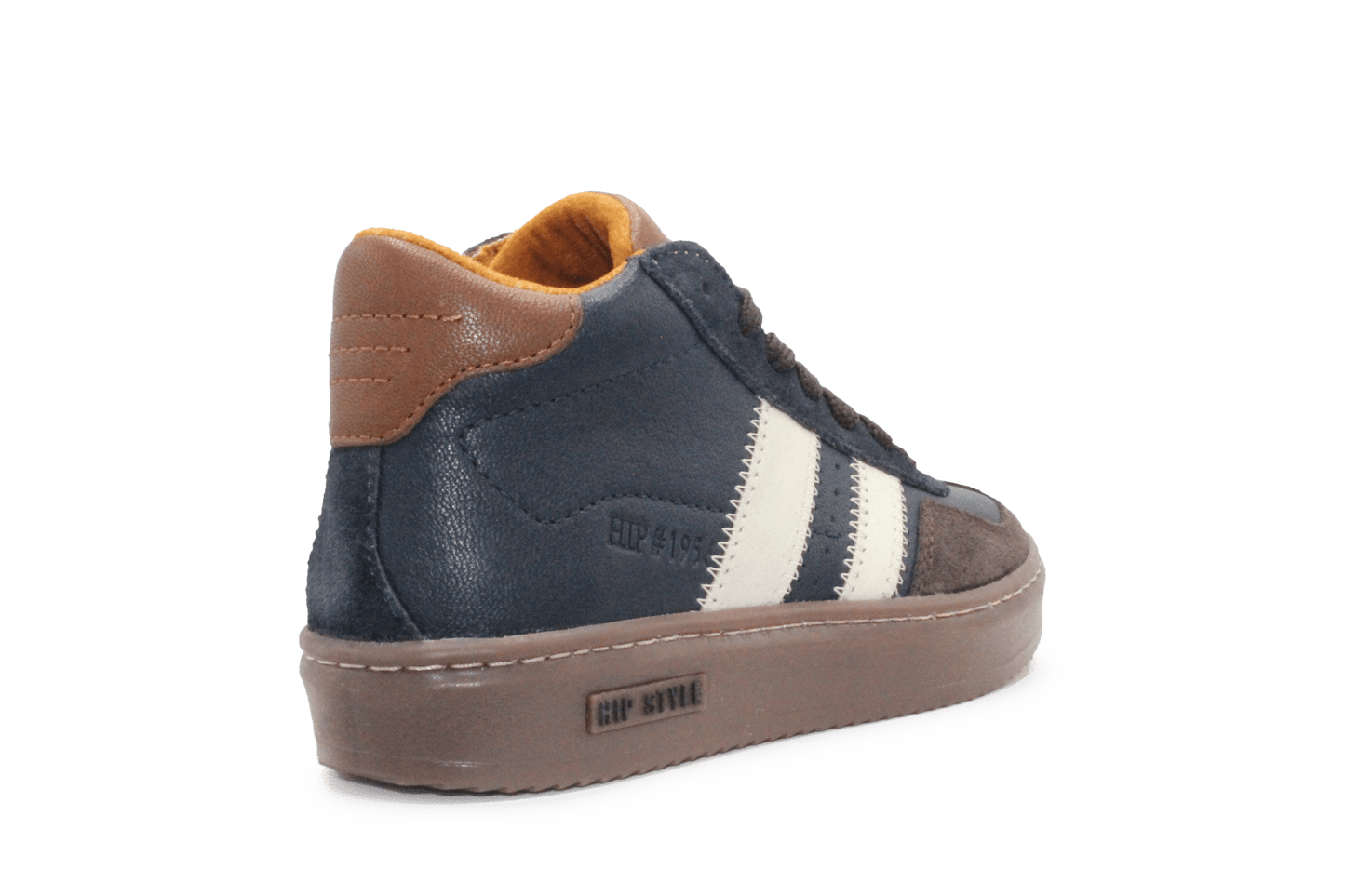 Hip H1404 Jongens Veterschoenen Donkerblauw/Bruin Leer met Rits - hatshoe