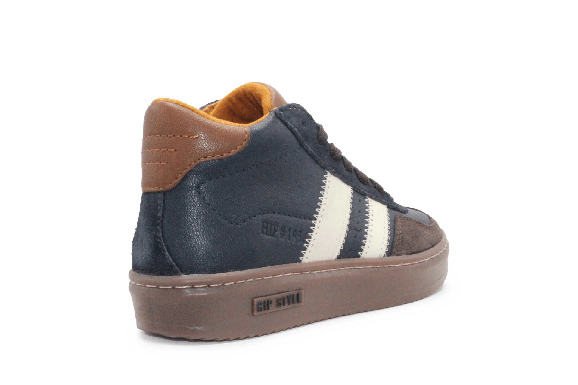 Hip H1404 Jongens Veterschoenen Donkerblauw/Bruin Leer met Rits - hatshoe