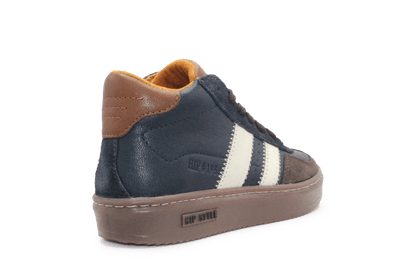 Hip H1404 Jongens Veterschoenen Donkerblauw/Bruin Leer met Rits - hatshoe