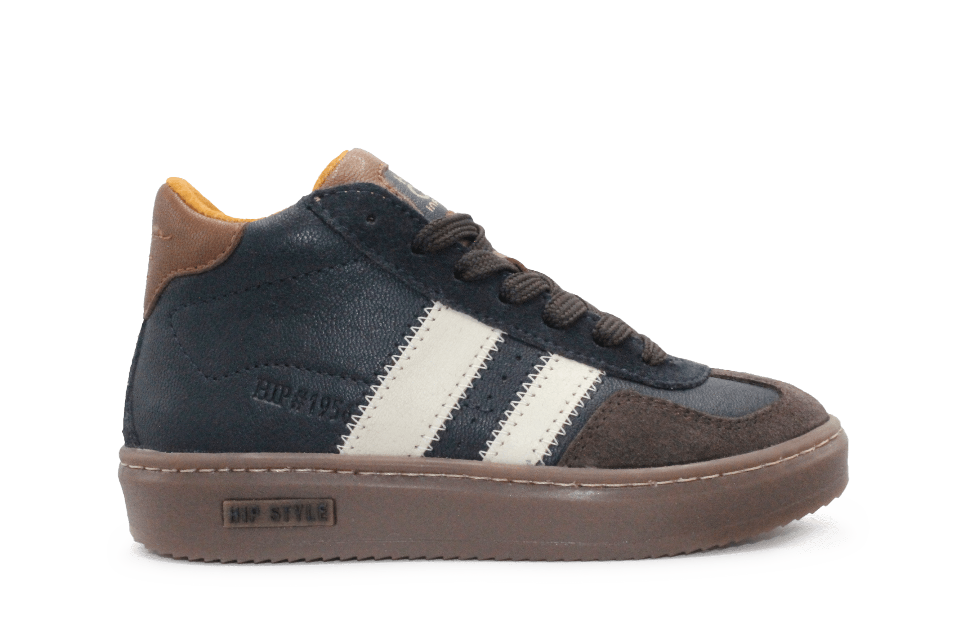 Hip H1404 Jongens Veterschoenen Donkerblauw/Bruin Leer met Rits