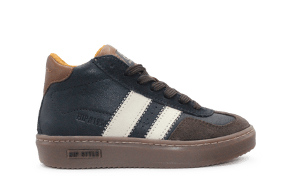 Hip H1404 Jongens Veterschoenen Donkerblauw/Bruin Leer met Rits - hatshoe