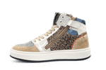 Hip H1765 Meisjes Hoge Sneakers Beige/Tijgerprint Suède en Leer met Rits - hatshoe