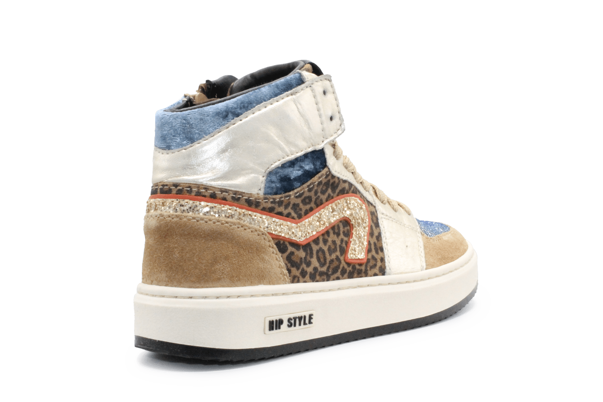 Hip H1765 Meisjes Hoge Sneakers Beige/Tijgerprint Suède en Leer met Rits