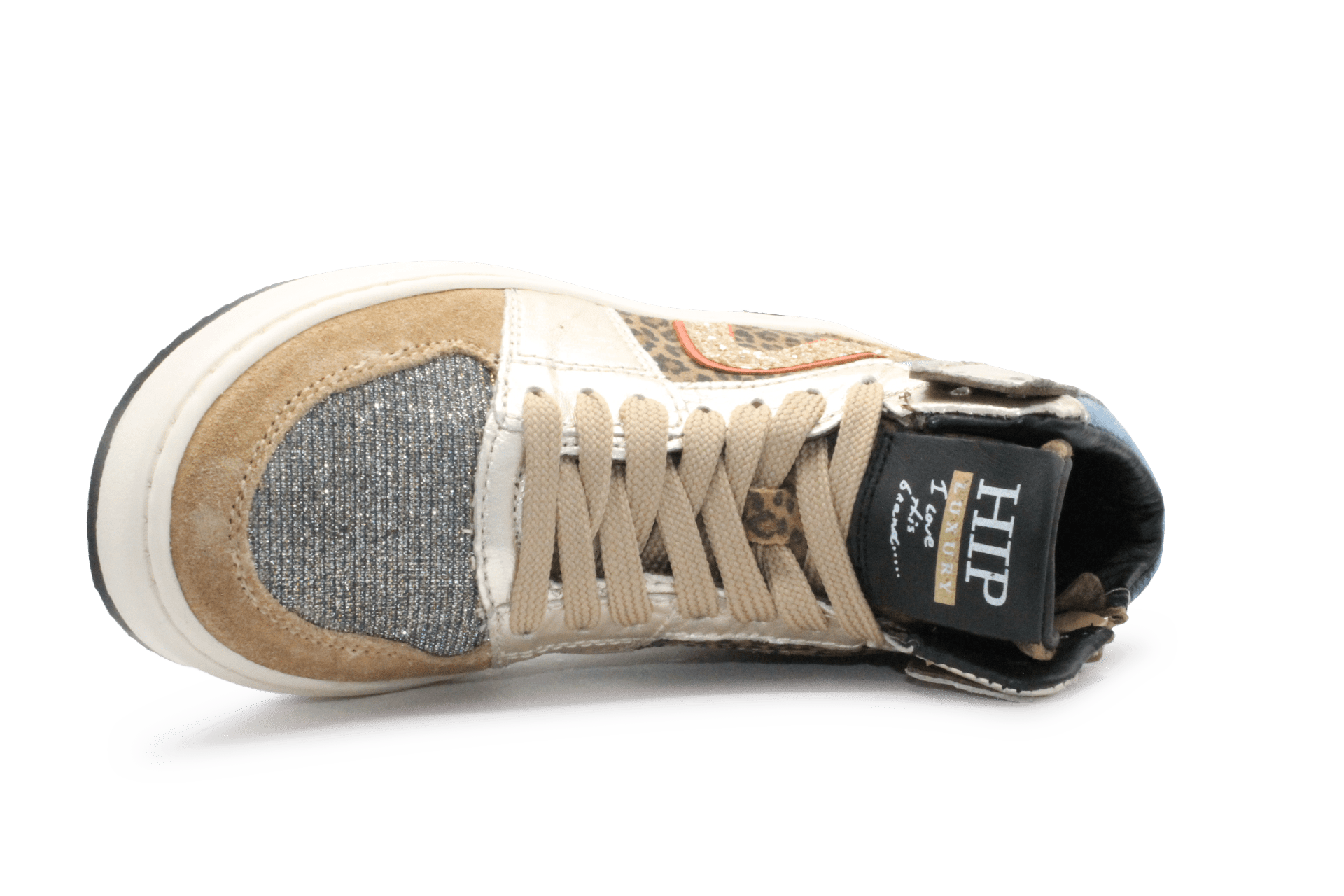 Hip H1765 Meisjes Hoge Sneakers Beige/Tijgerprint Suède en Leer met Rits