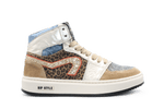 Hip H1765 Meisjes Hoge Sneakers Beige/Tijgerprint Suède en Leer met Rits - hatshoe