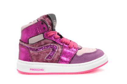 Hip H1765 Meisjes Hoge Sneakers Roze/Paarse Glitter en Suède met Rits - hatshoe
