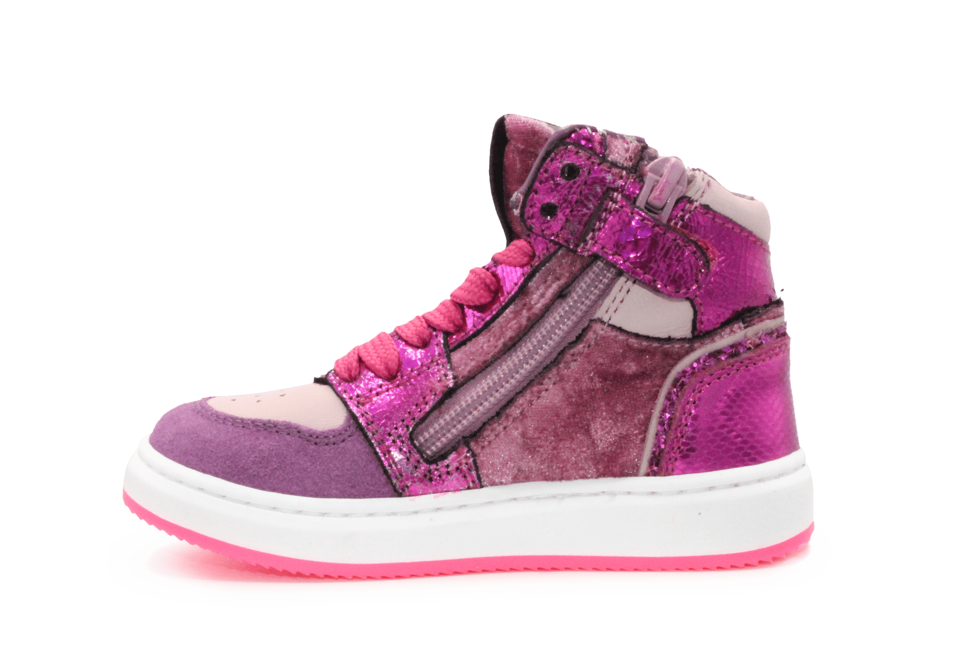 Hip H1765 Meisjes Hoge Sneakers Roze/Paarse Glitter en Suède met Rits - hatshoe