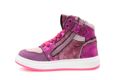 Hip H1765 Meisjes Hoge Sneakers Roze/Paarse Glitter en Suède met Rits - hatshoe