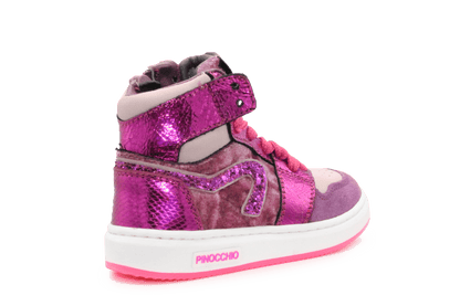 Hip H1765 Meisjes Hoge Sneakers Roze/Paarse Glitter en Suède met Rits - hatshoe