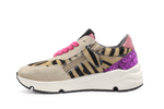 Hip H1896 Meisjes Sneakers Beige Tijgerprint Suède met Roze Glitter en Rits - hatshoe