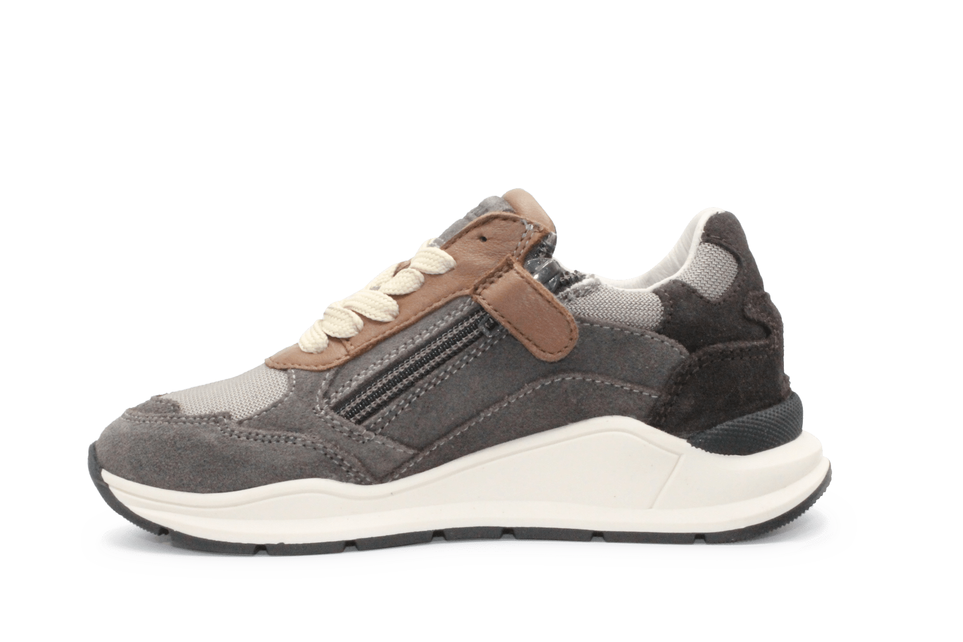 Hip H1929 Jongens Veterschoenen Taupe/Grijs Suède met Rits
