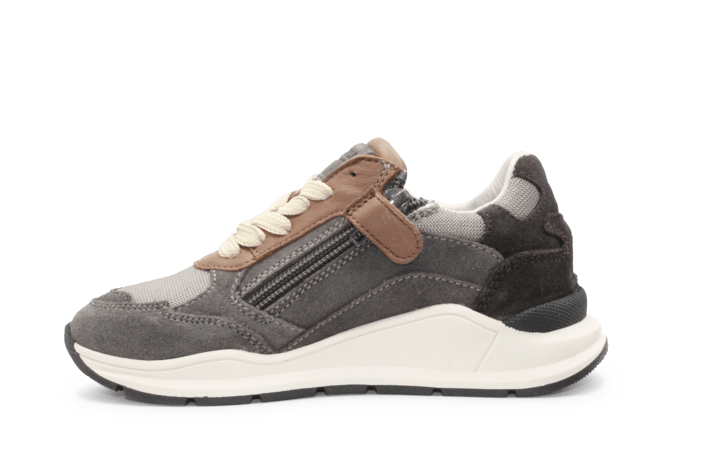 Hip H1929 Jongens Veterschoenen Taupe/Grijs Suède met Rits - hatshoe