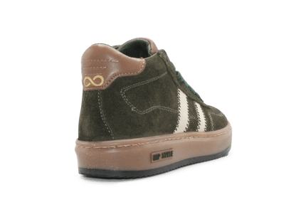 Hip Hoge Sneaker H1102 Groen Leer & Suède – Veter en Rits - hatshoe