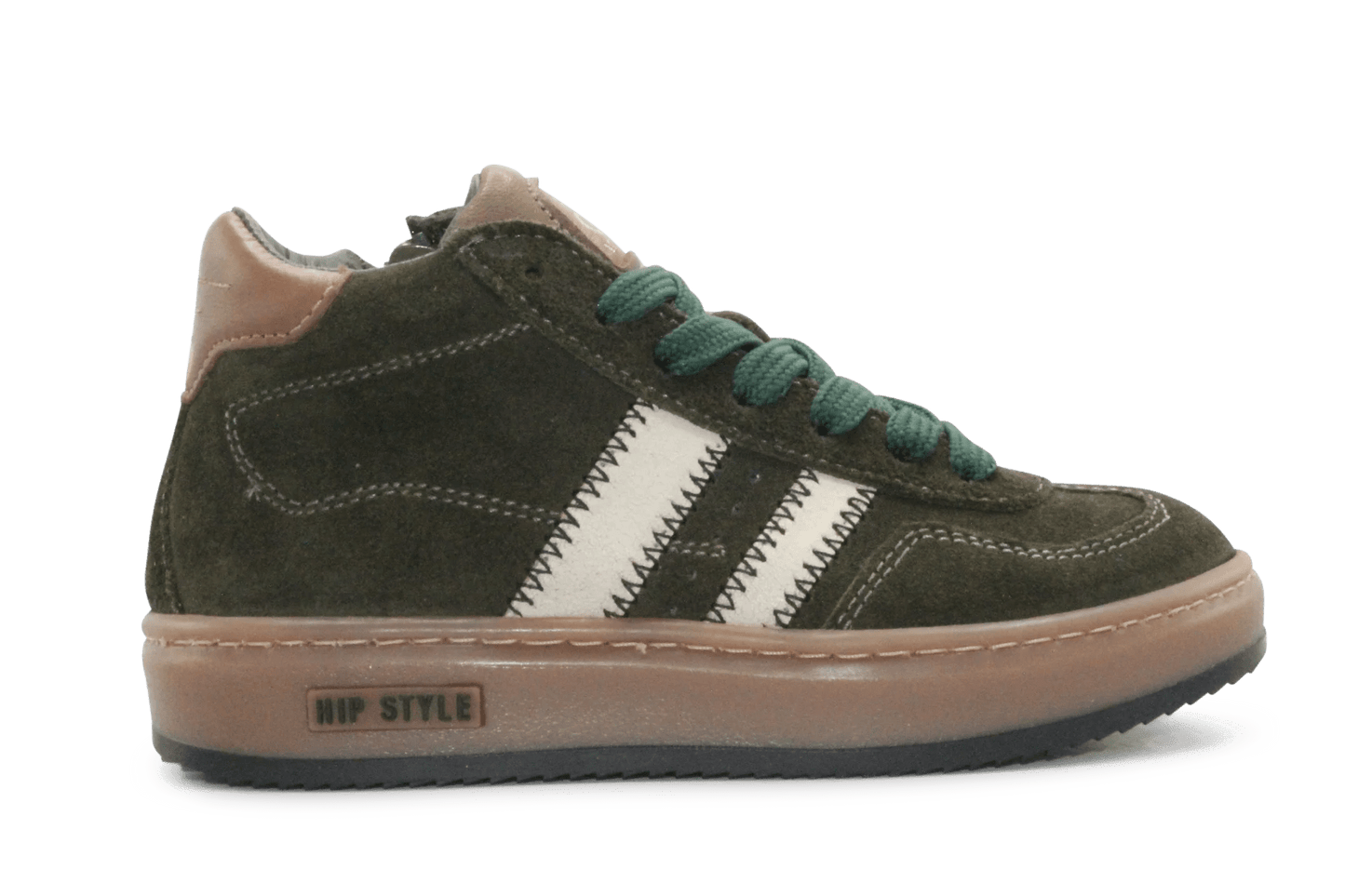 Hip Hoge Sneaker H1102 Groen Leer & Suède – Veter en Rits - hatshoe