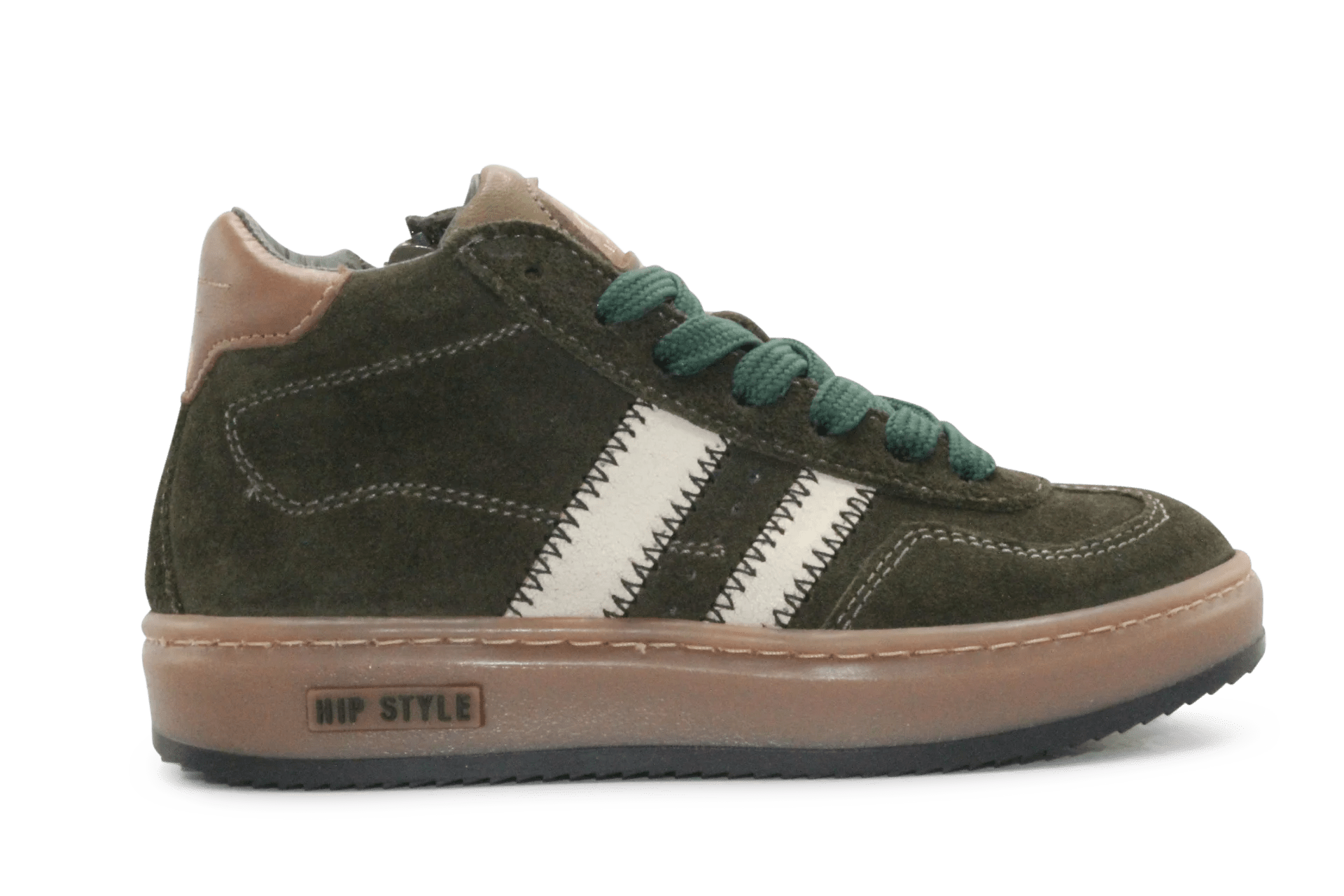 Hip Hoge Sneaker H1102 Groen Leer & Suède – Veter en Rits - hatshoe